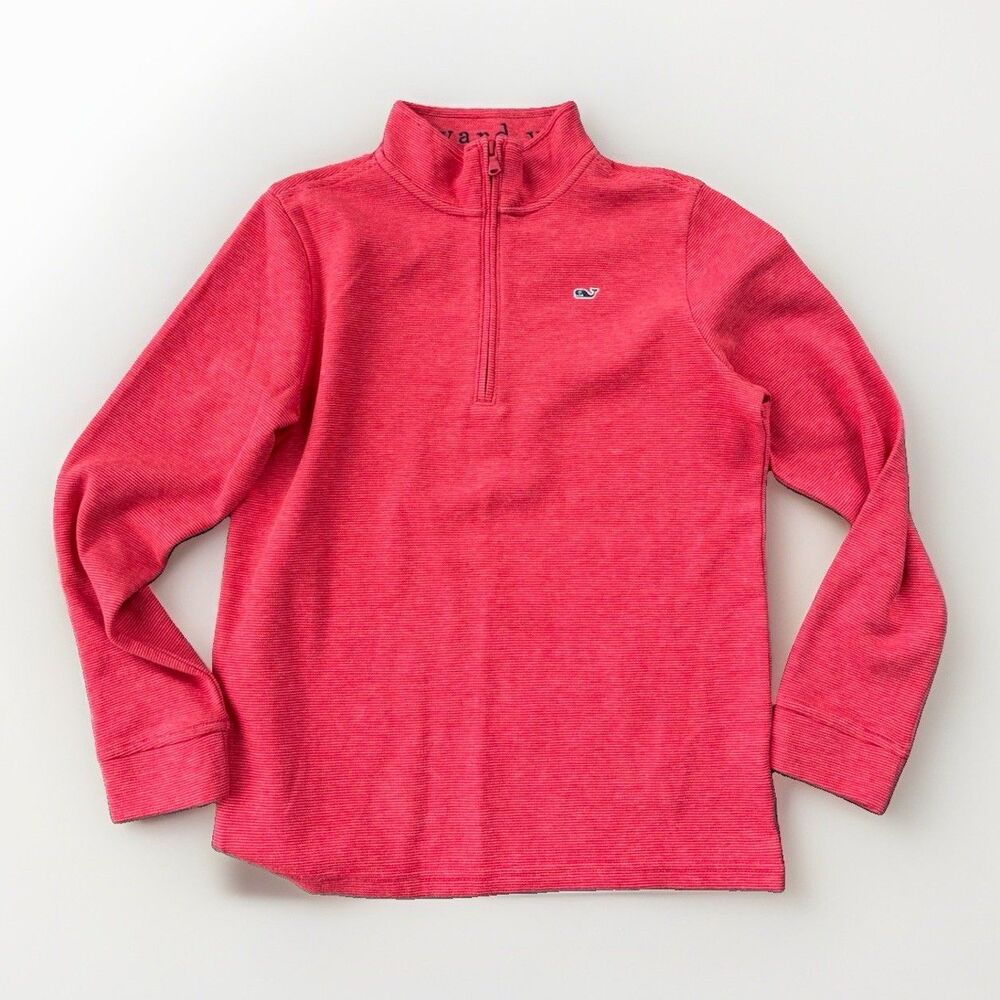 Vineyard Vines Boys Saltwater Quarter Zip Sweater Red Coral Pullover Size L